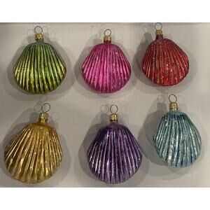 Christopher Radko Blown Glass Scalloped Clam Sea Shells Ornaments 3.5" Set of 6